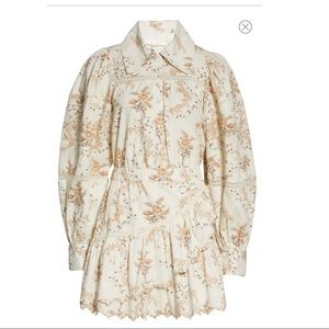 LoveShackFancy Dubov Long Sleeve Mini Shirtdress XS- Like New